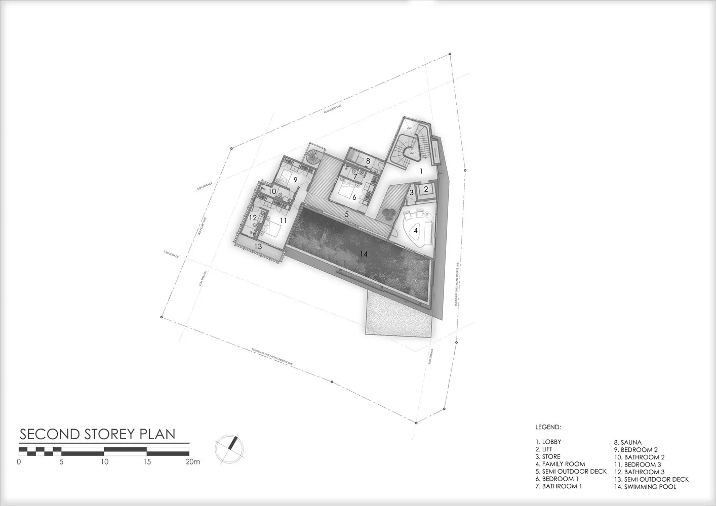 Second floor residential plan in concrete material