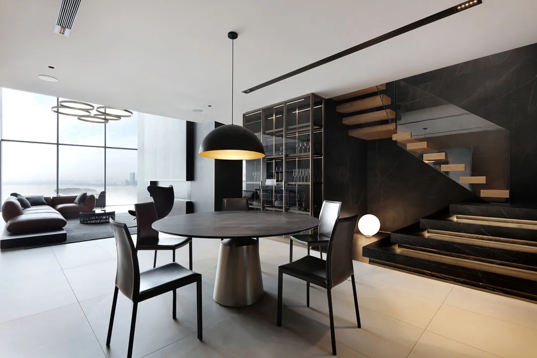 Modern interior design featuring marble materials in living space
