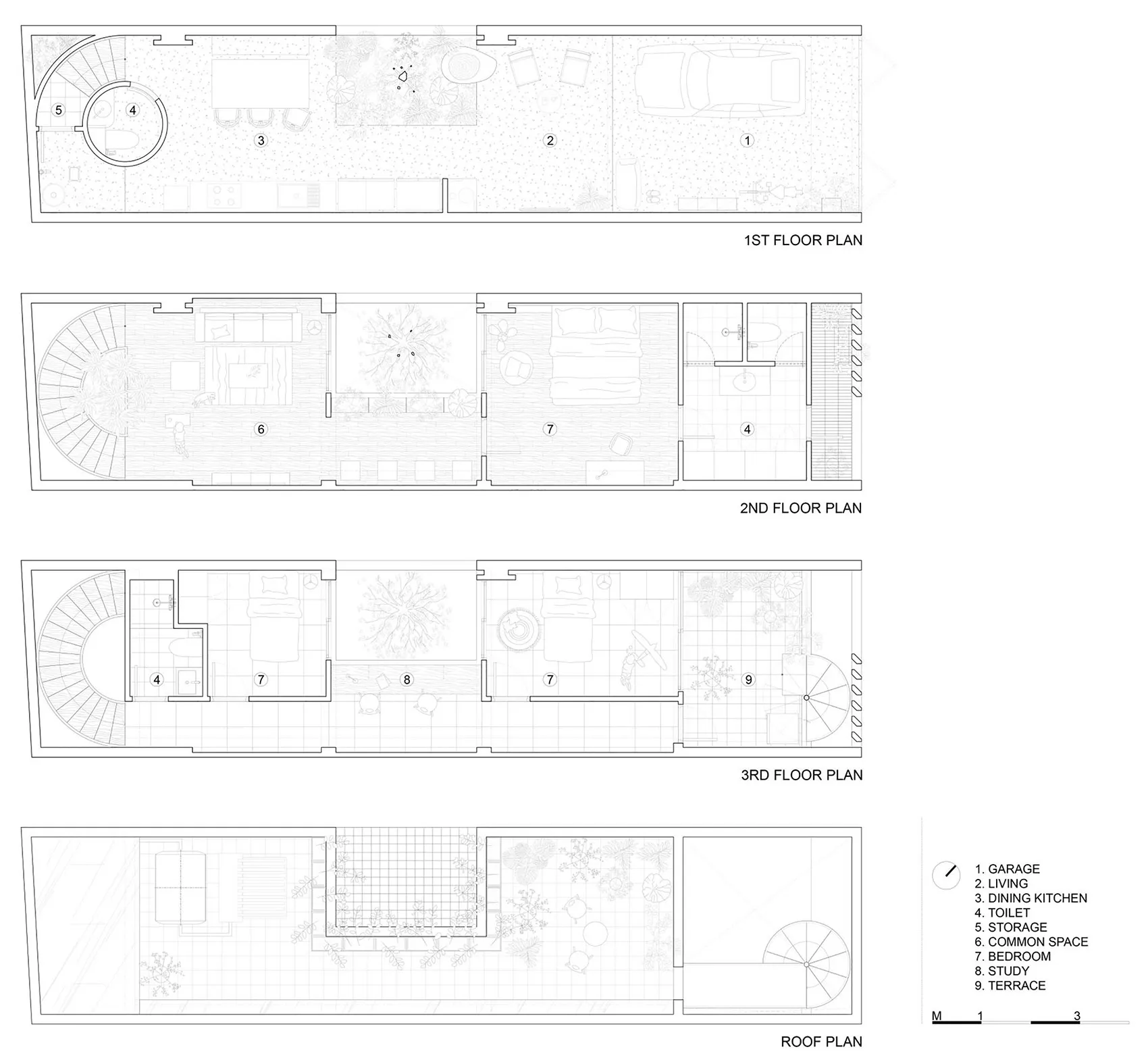 現代室內設計的詳細建築平面圖,展示各個房間與空間。