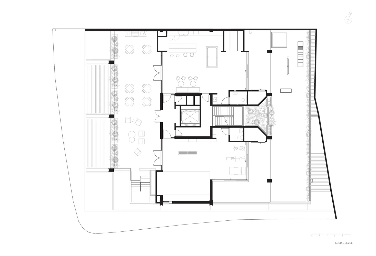 Social level floor plan of a modern building