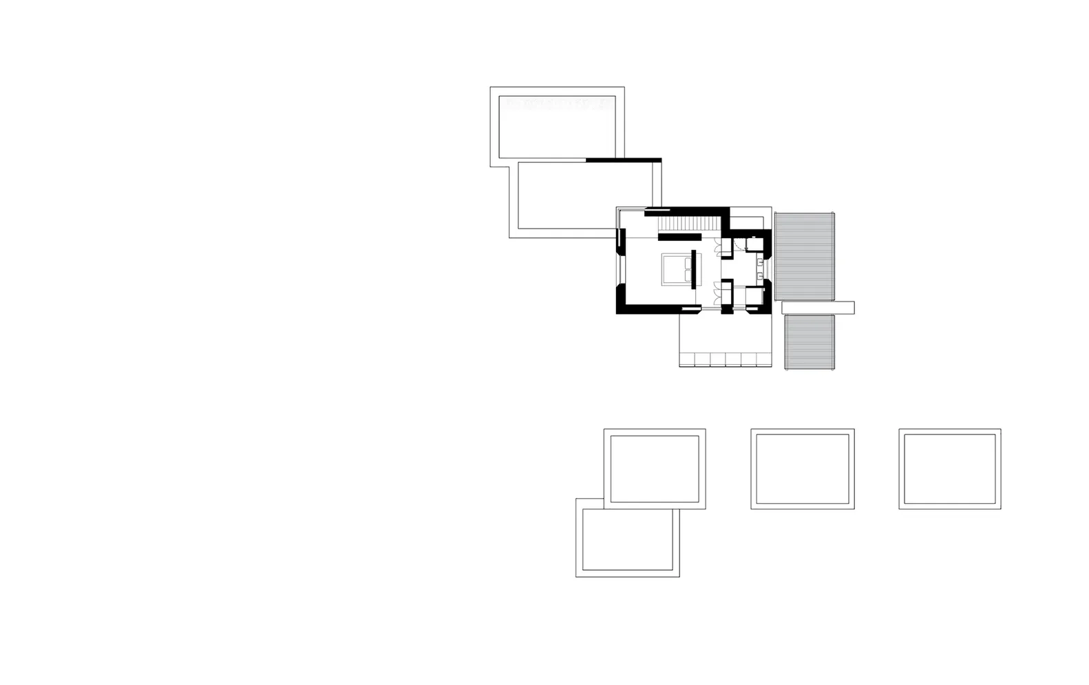 2D drawing of the upper floor layout of a modern house