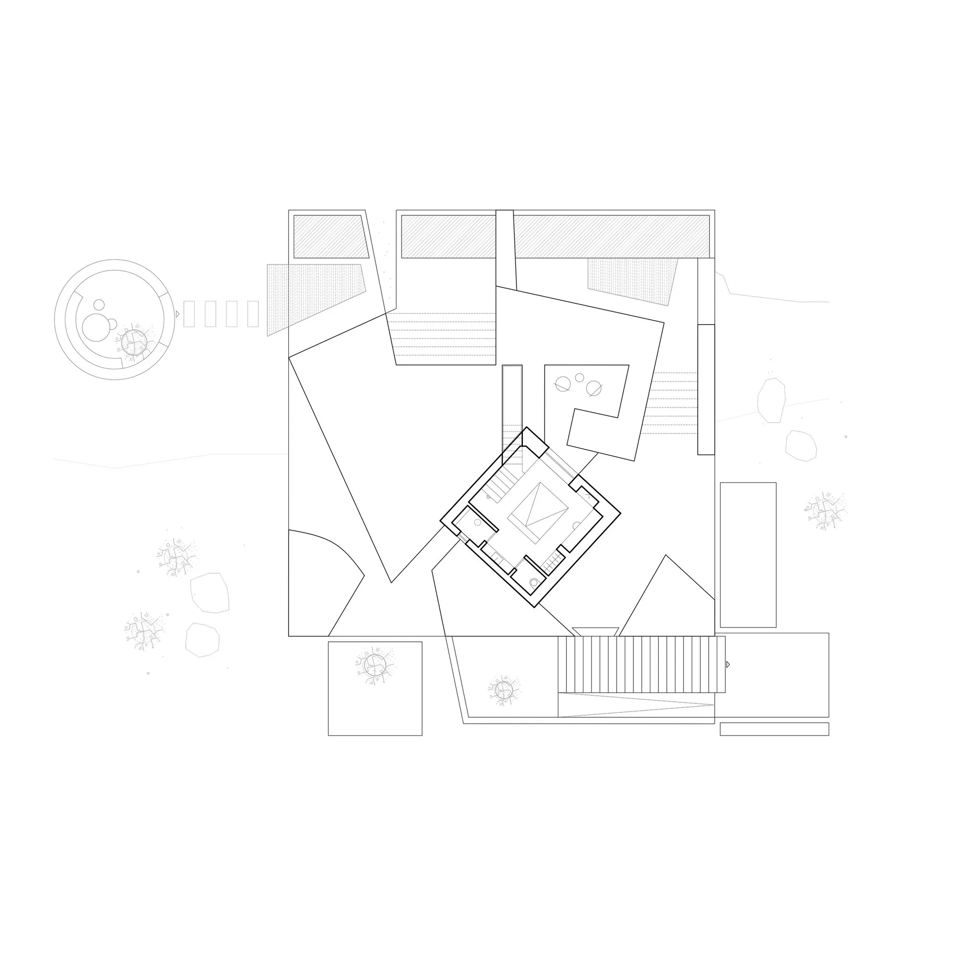 Modern architectural floor plan without color fill, showing residential layout and spatial composition.