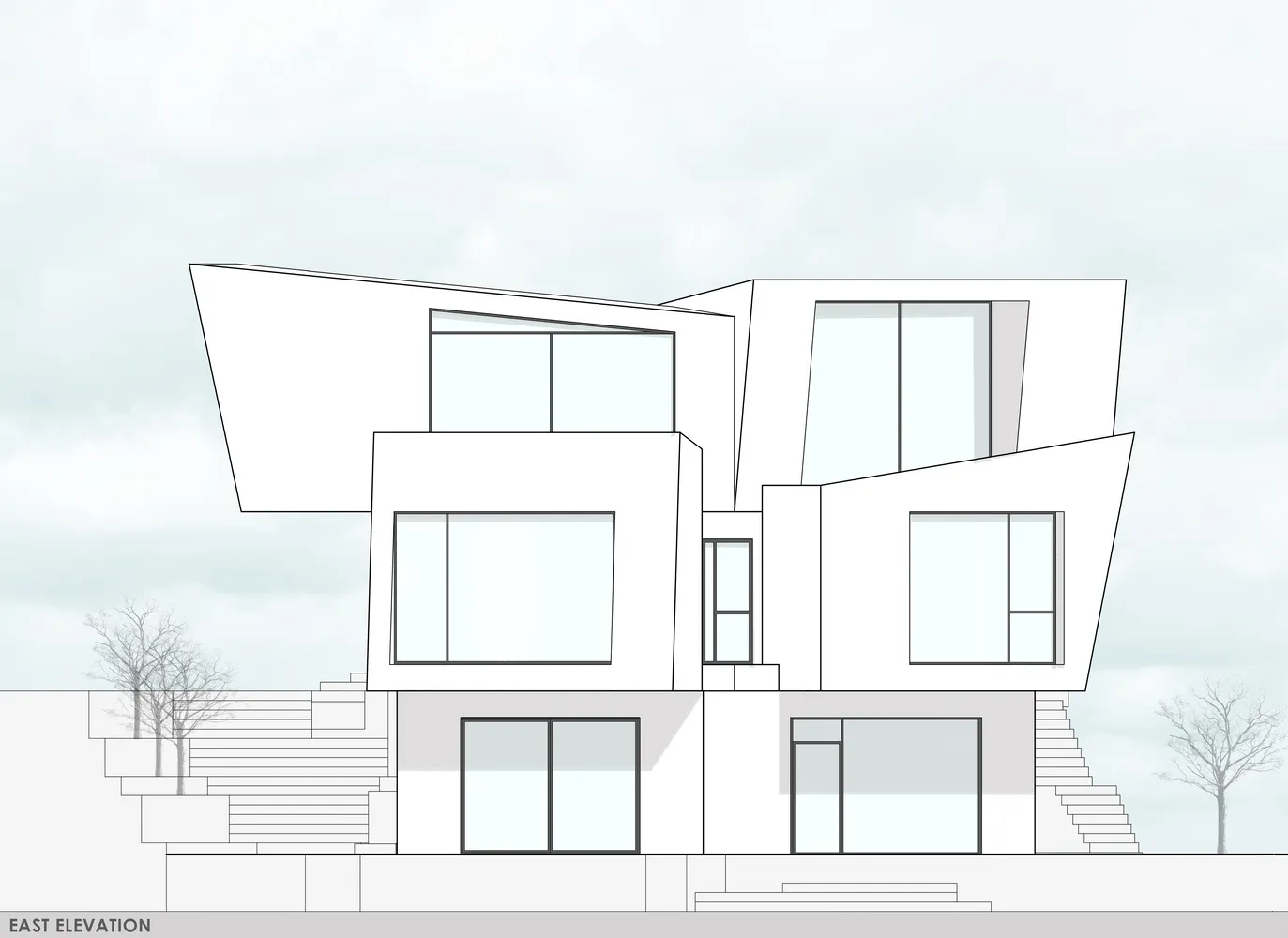 An illustration of a modern house featuring glass exterior walls.