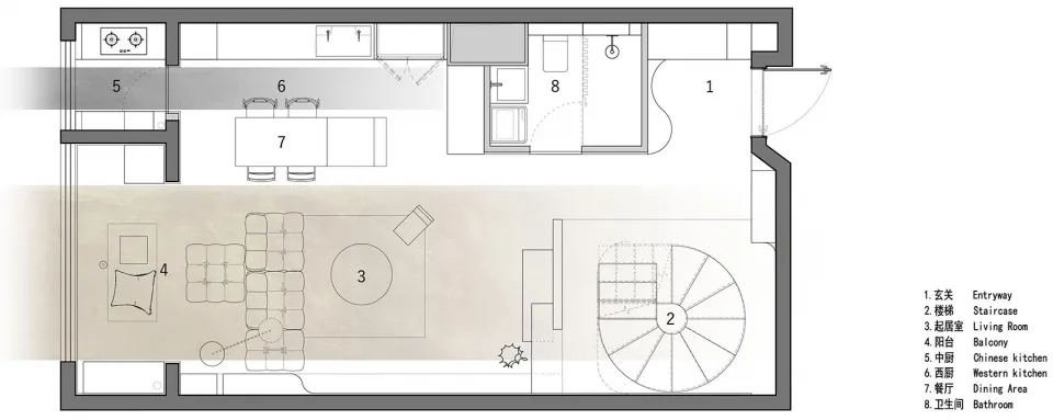 Modern residential layout featuring minimalist design principles and efficient use of space.