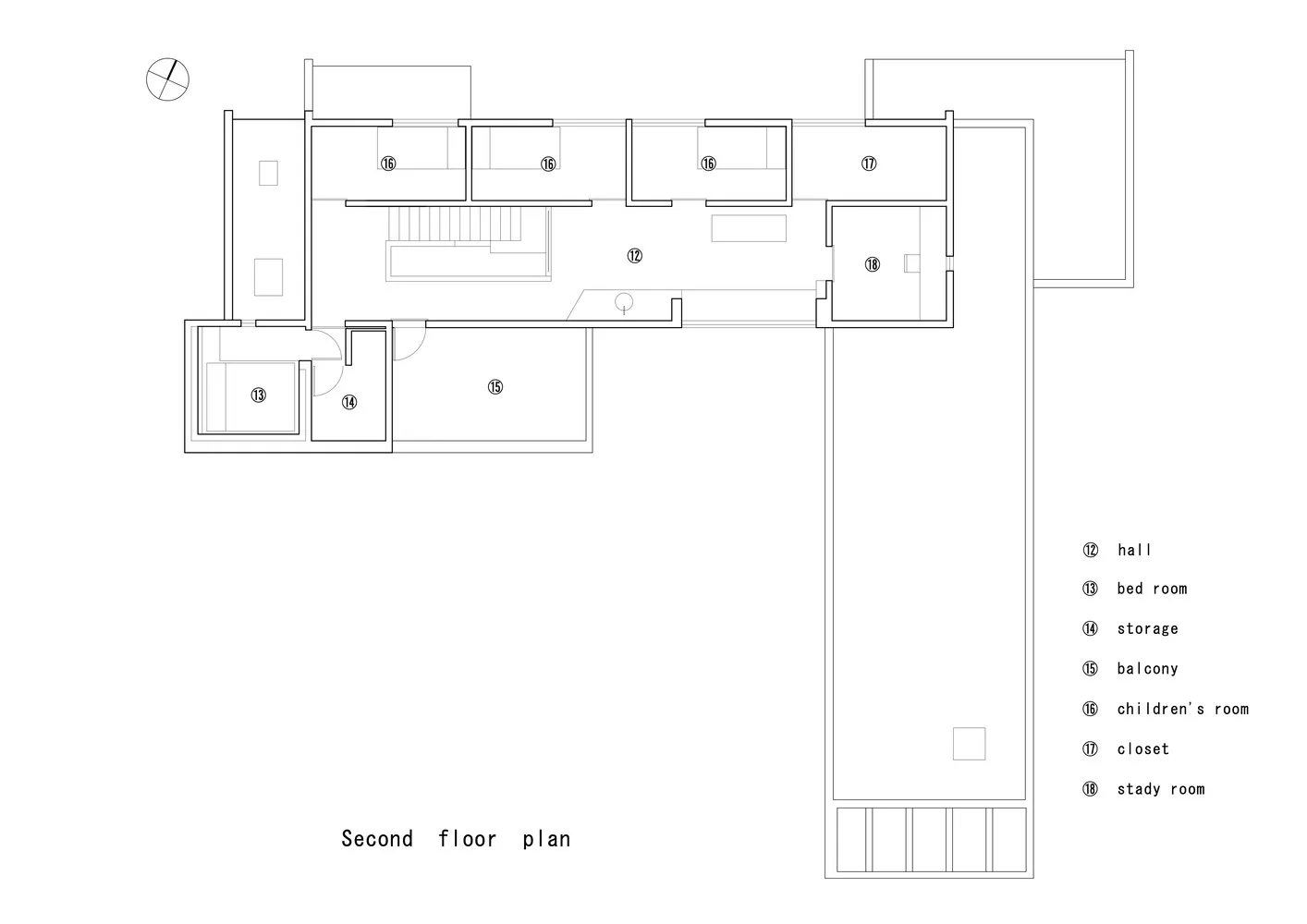 Second floor architectural plan featuring residential design elements.