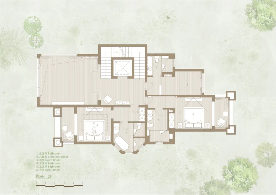 A modern floor plan with a white aesthetic, featuring a living room, kitchen, and bedrooms.