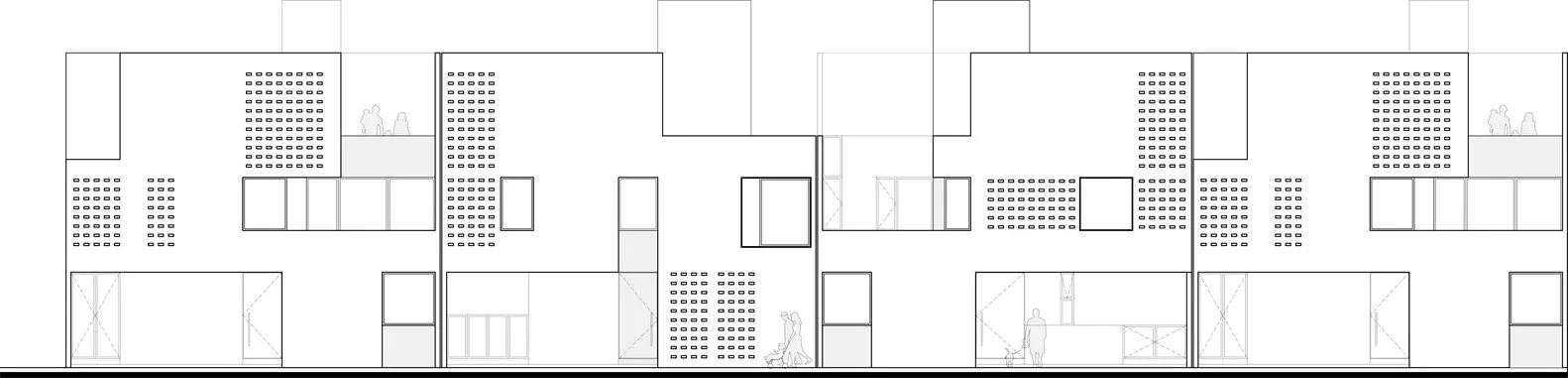 An architectural floor plan of a modern residential apartment block with a focus on the use of concrete materials and contemp