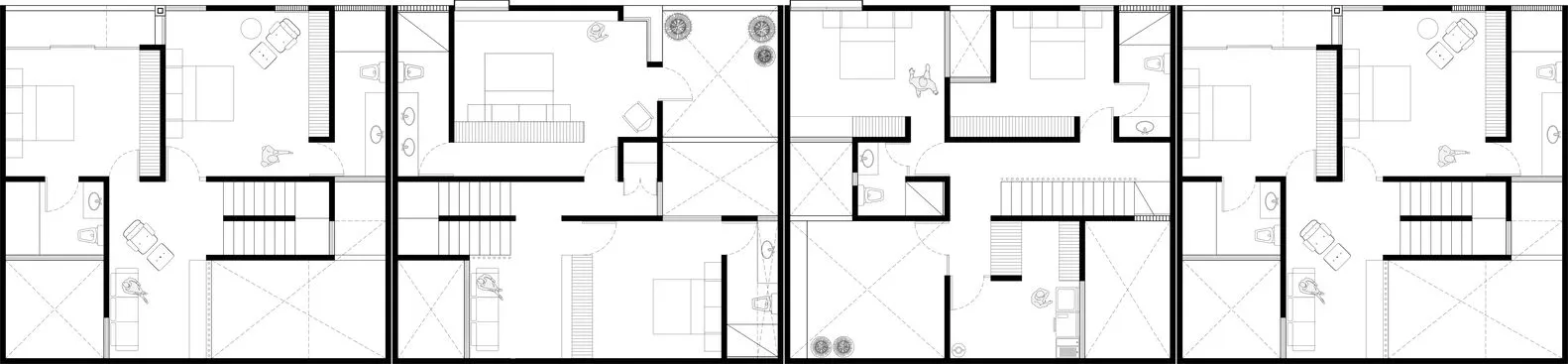 Multi-family apartment building layout with multiple residential units