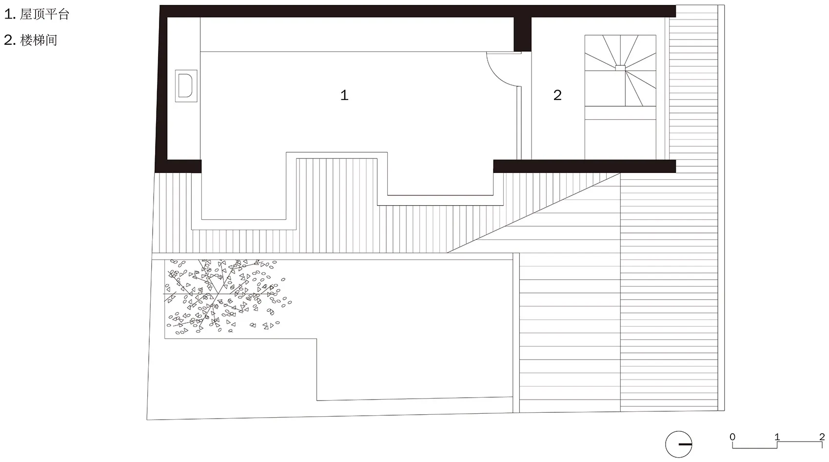 黑白現代樓梯平面建築圖