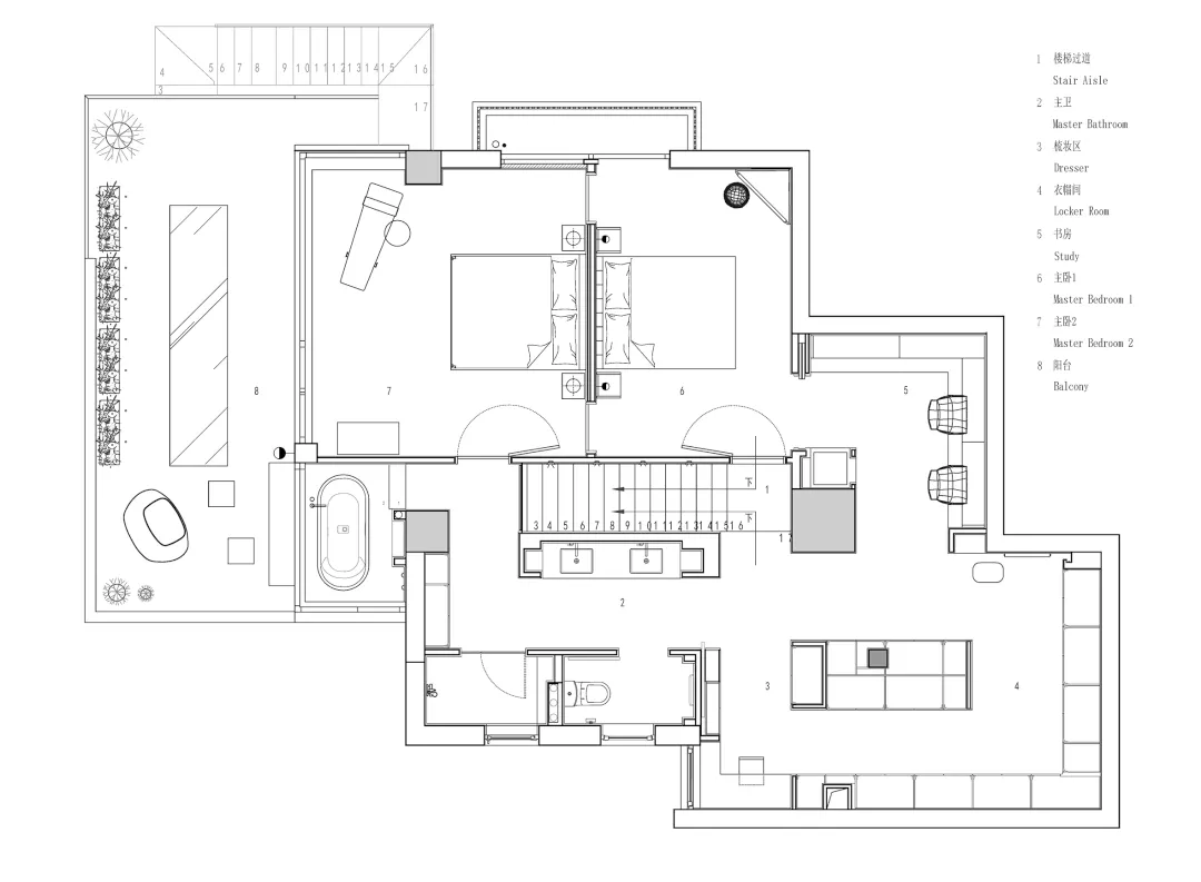 住宅平面圖的2D建築繪圖