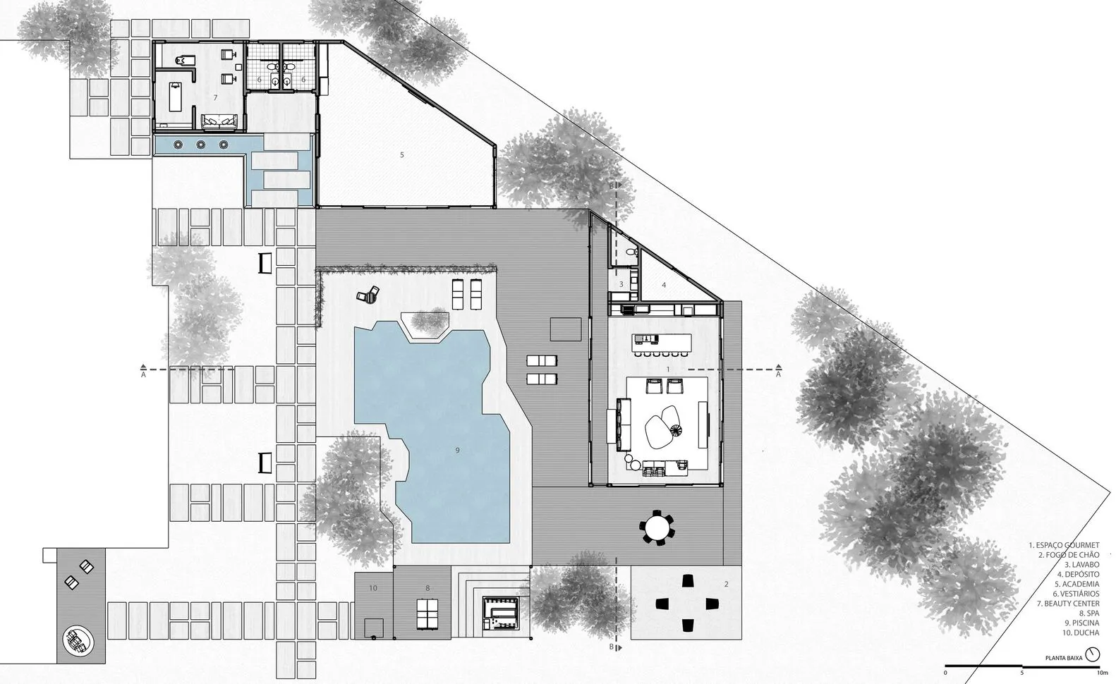 現代住宅建築的平面圖，展示房間與格局配置。