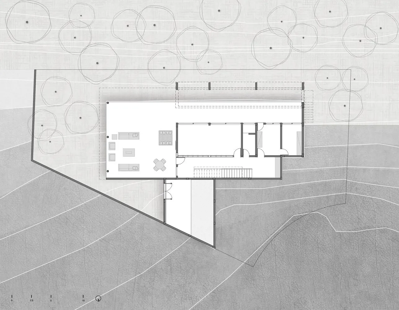 Minimalist architectural floor plan depicting interior layout and space division.