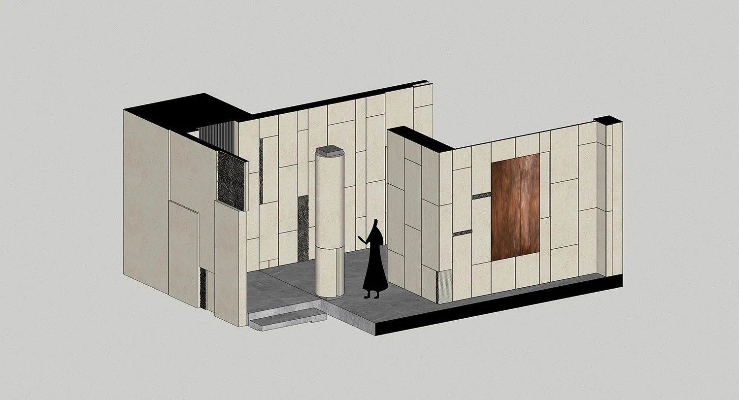 Modern interior space with concrete walls and floor, minimalistic design.