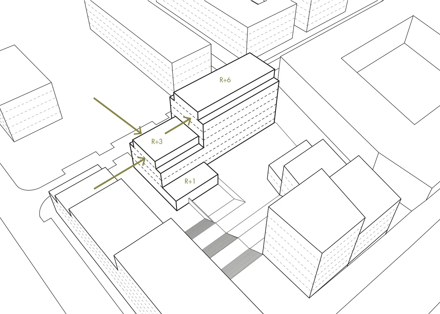Floor plan of a multi-story building with labeled sections.