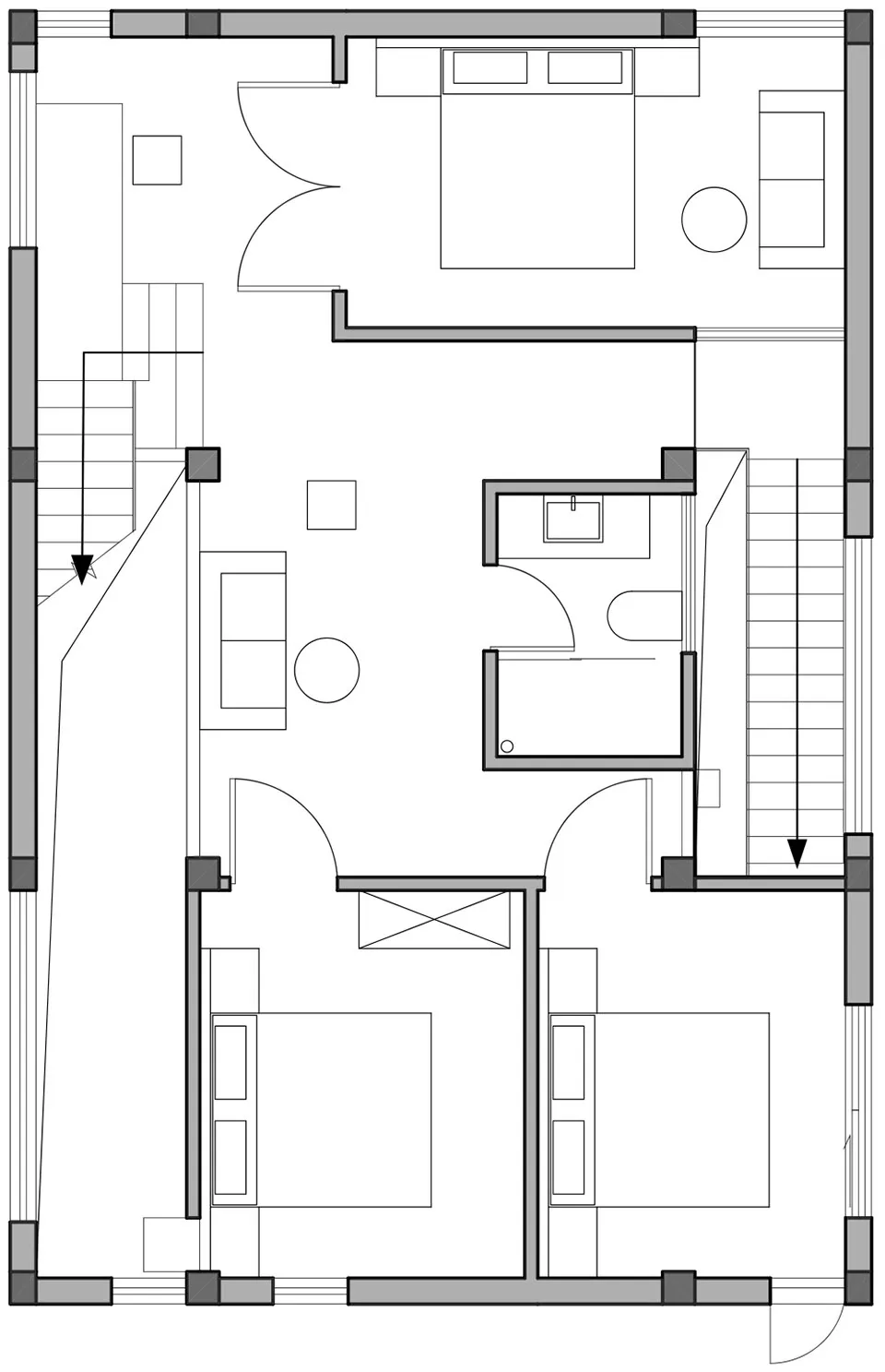 A minimalist apartment floor plan showing rooms and layout.