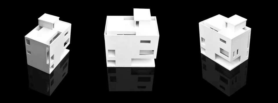 Modern abstract architectural models made of white plastic blocks