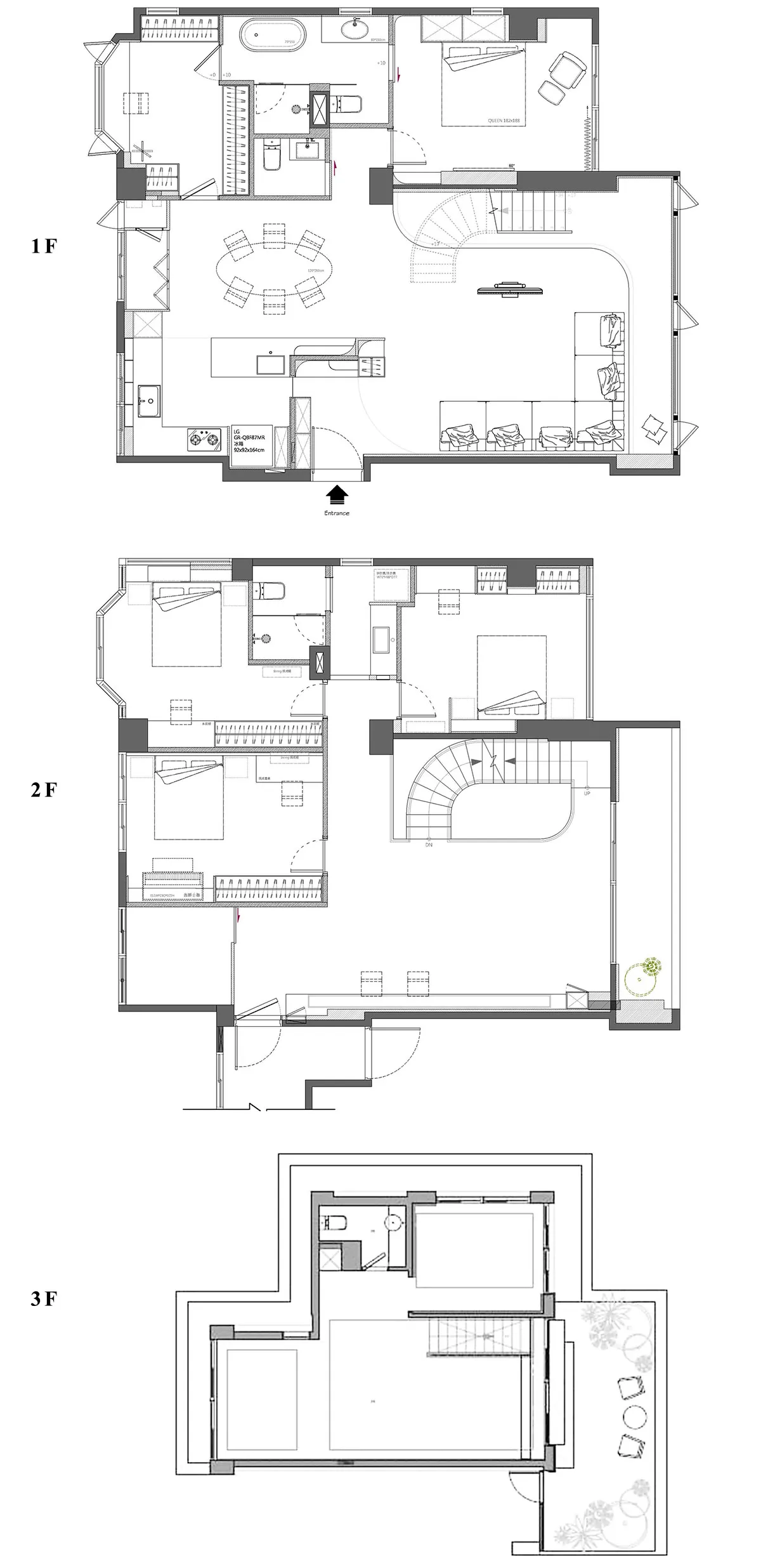 Floor plan of a modern residential building with multiple levels.