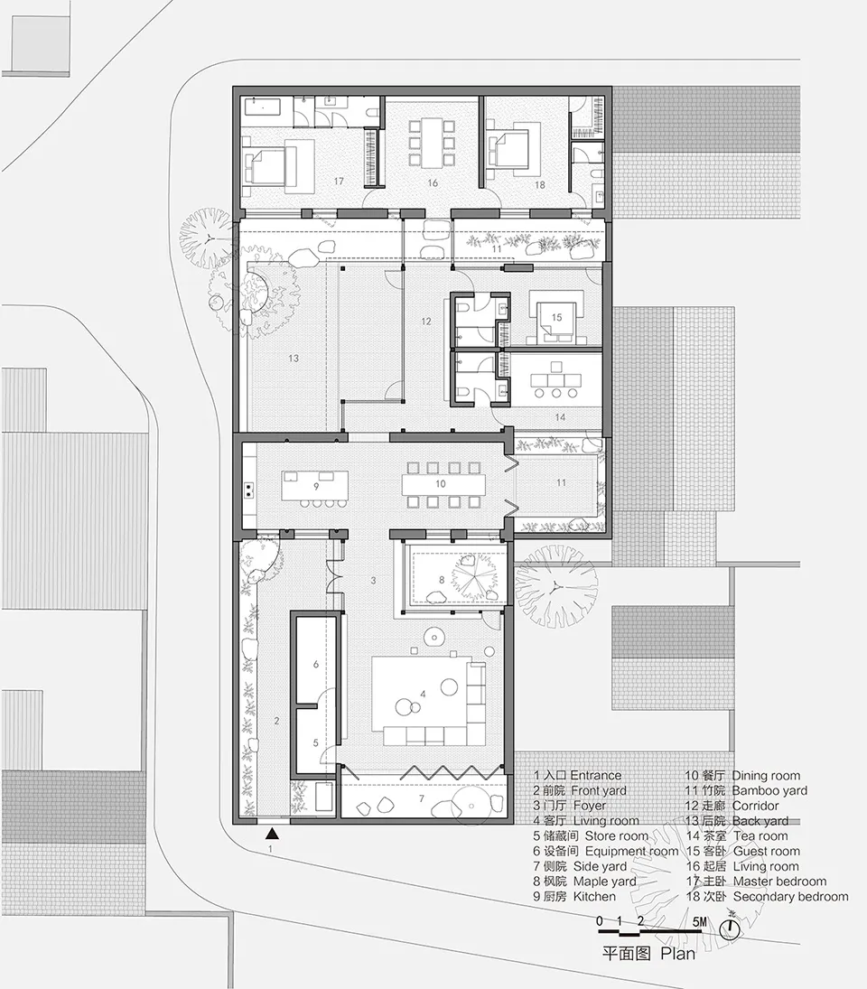 Floor plan of a modern residential layout showing various rooms and spaces.