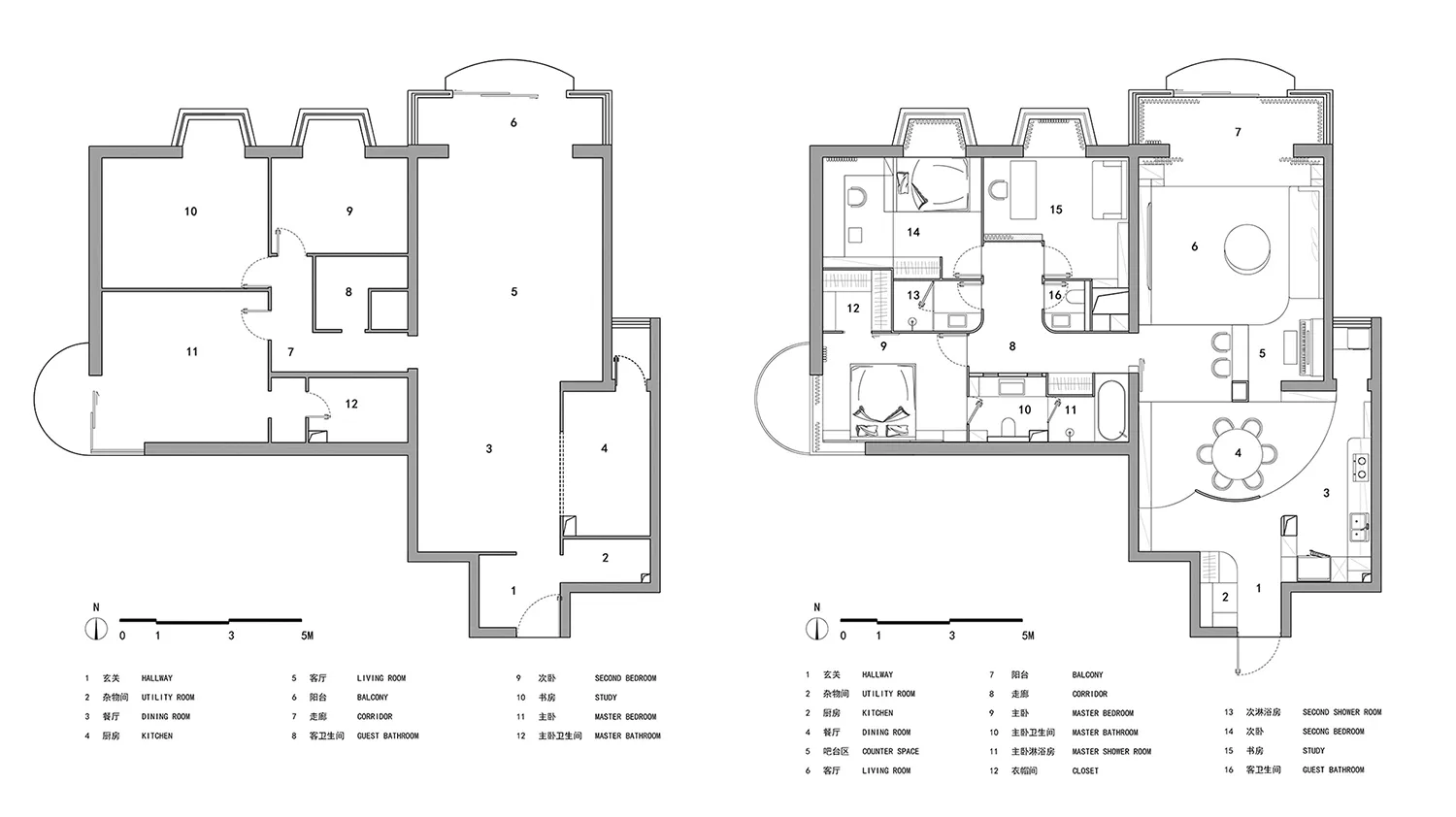 Modern apartment floor plan showing living room, bedrooms, kitchen, and bathroom.