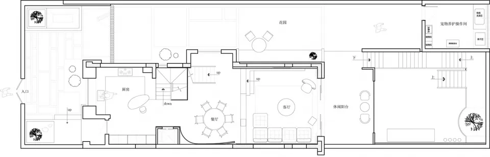 簡約住宅辦公室設計,採用白灰色調搭配開放式平面配置。