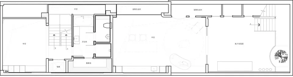 A detailed 2D architectural plan showing the layout of a modern residential house, including rooms, walls, windows, and doors