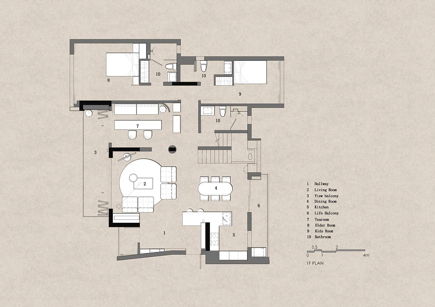 A detailed 2D architectural drawing showing the layout of a modern house's first floor, including the hallway, living room, v