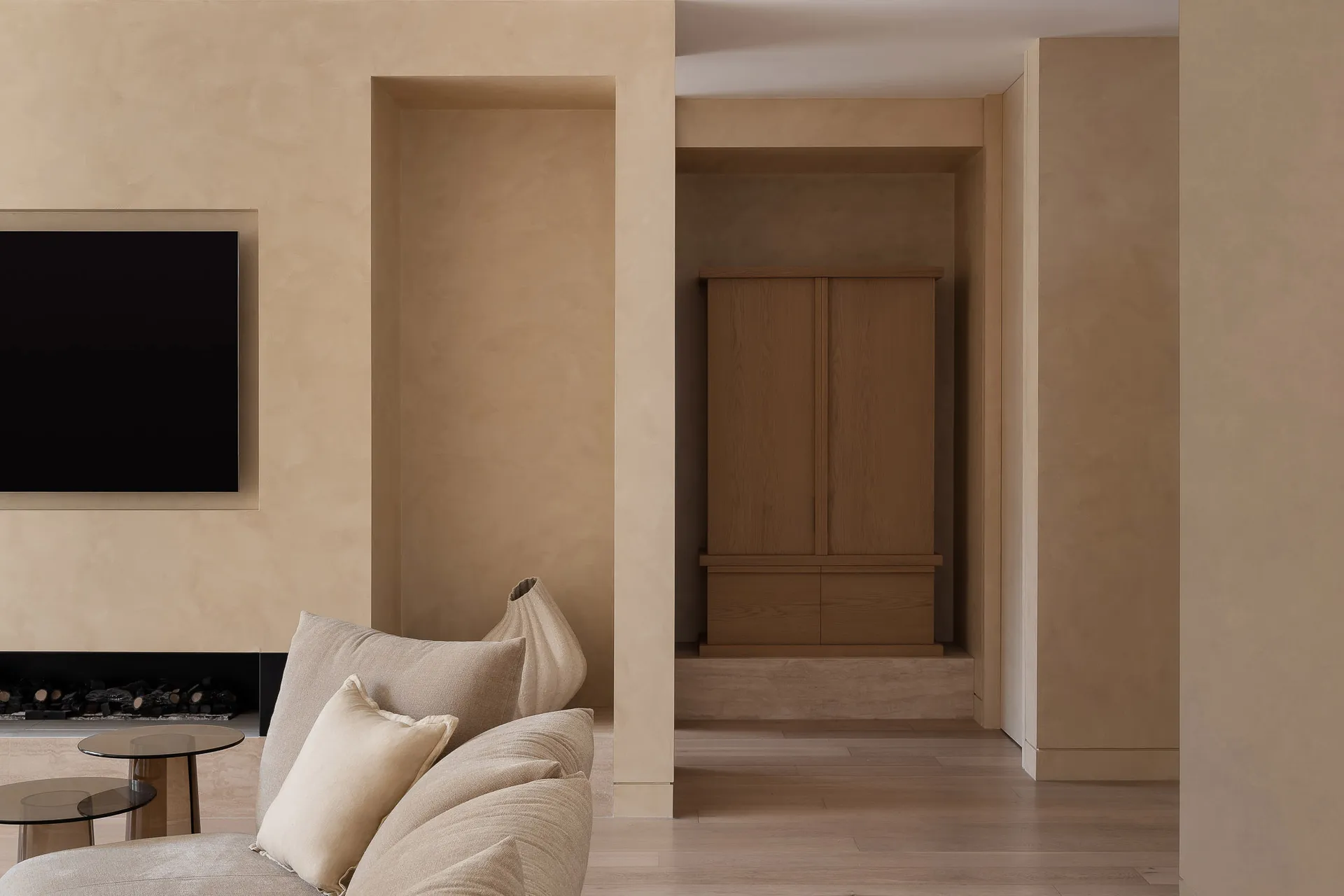 Minimalist living room with neutral color palette