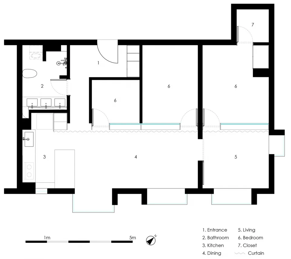 A detailed architectural floor plan of a modern residential interior with clear labels for each room and functional zone.