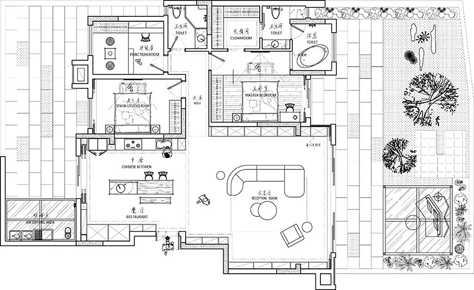 現代住宅的2D建築平面圖