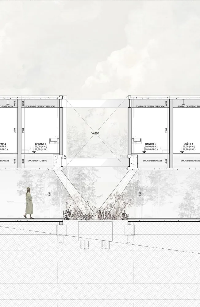 Floor plan of a modern interior design featuring glass elements