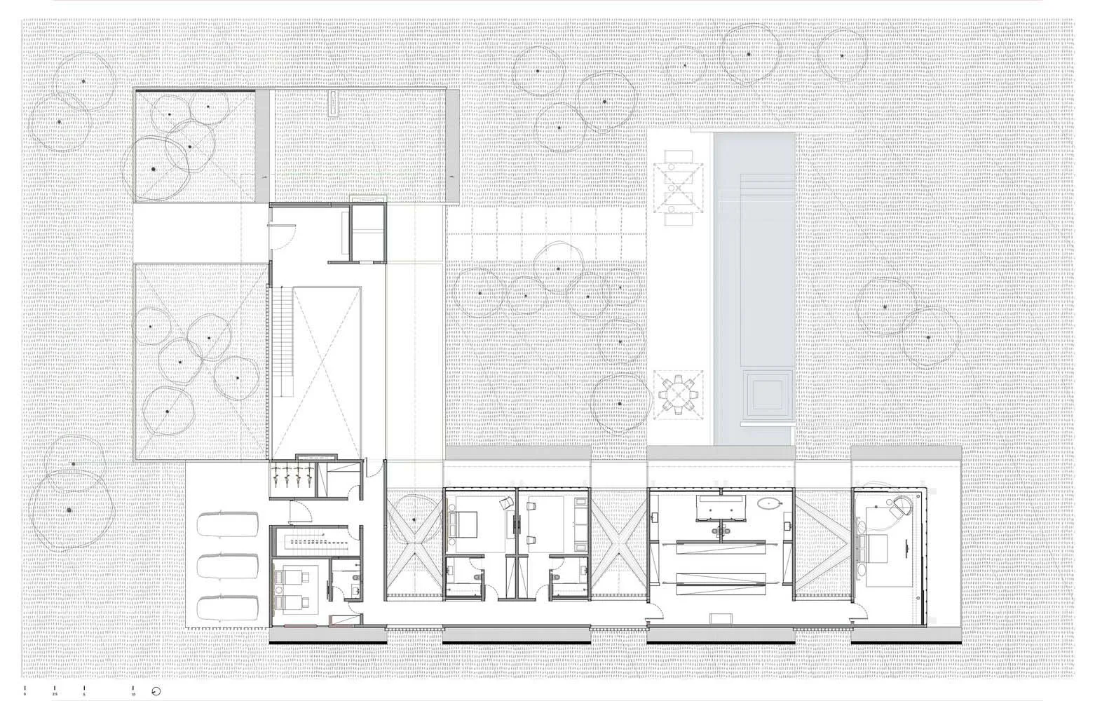 Detailed 2D architectural drawing of a modern residential floor plan.