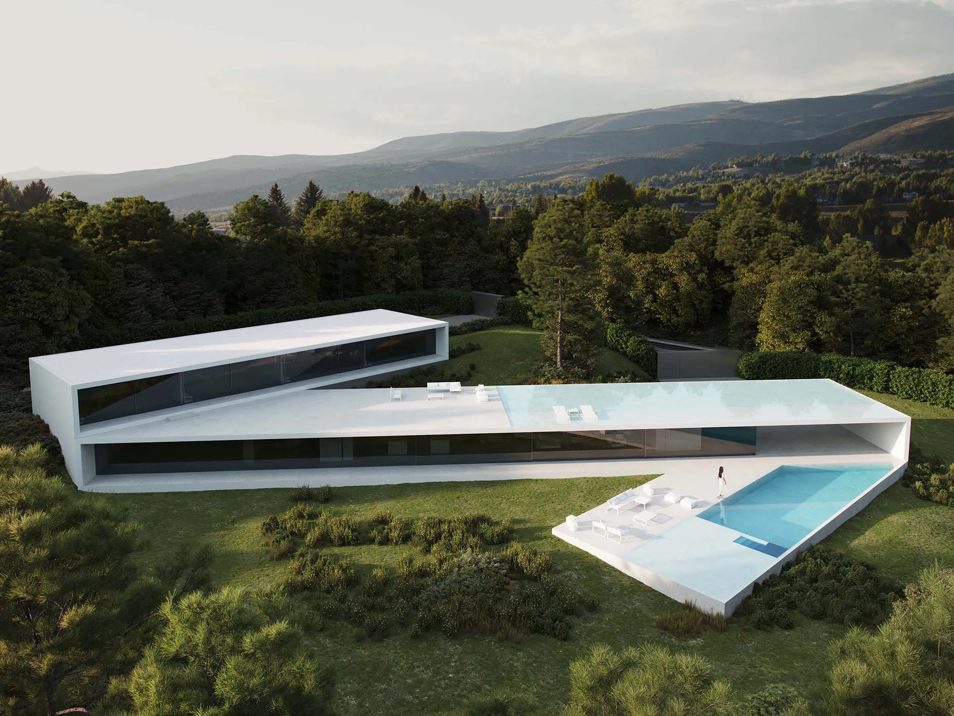 A modern villa with a concrete exterior designed for minimalist style.