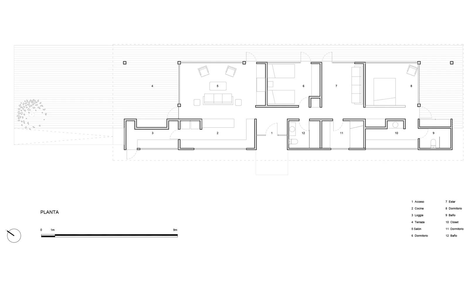 房屋的2D建築圖，展示各房間與空間配置。