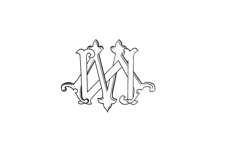黑白字母組合圖案,呈現 WM 兩個字母。