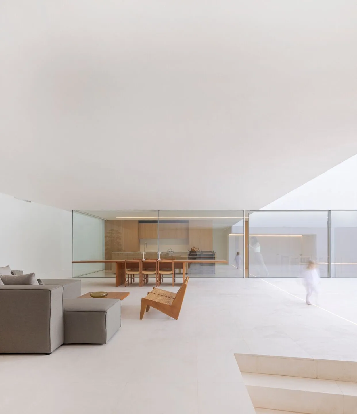 Large white marble living space with minimalist design