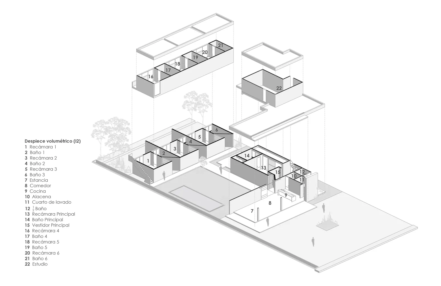 現代住宅平面圖,展示混凝土結構