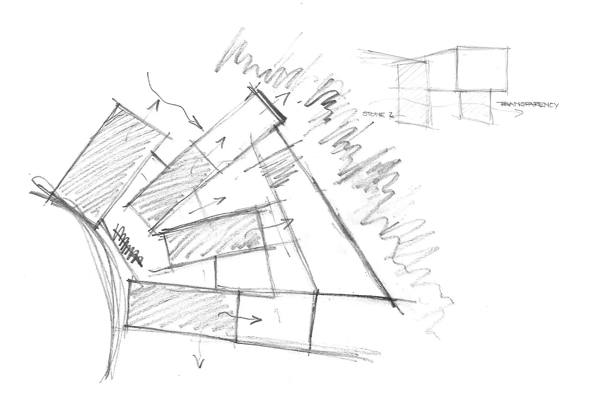 Hand-drawn architectural sketch on paper material