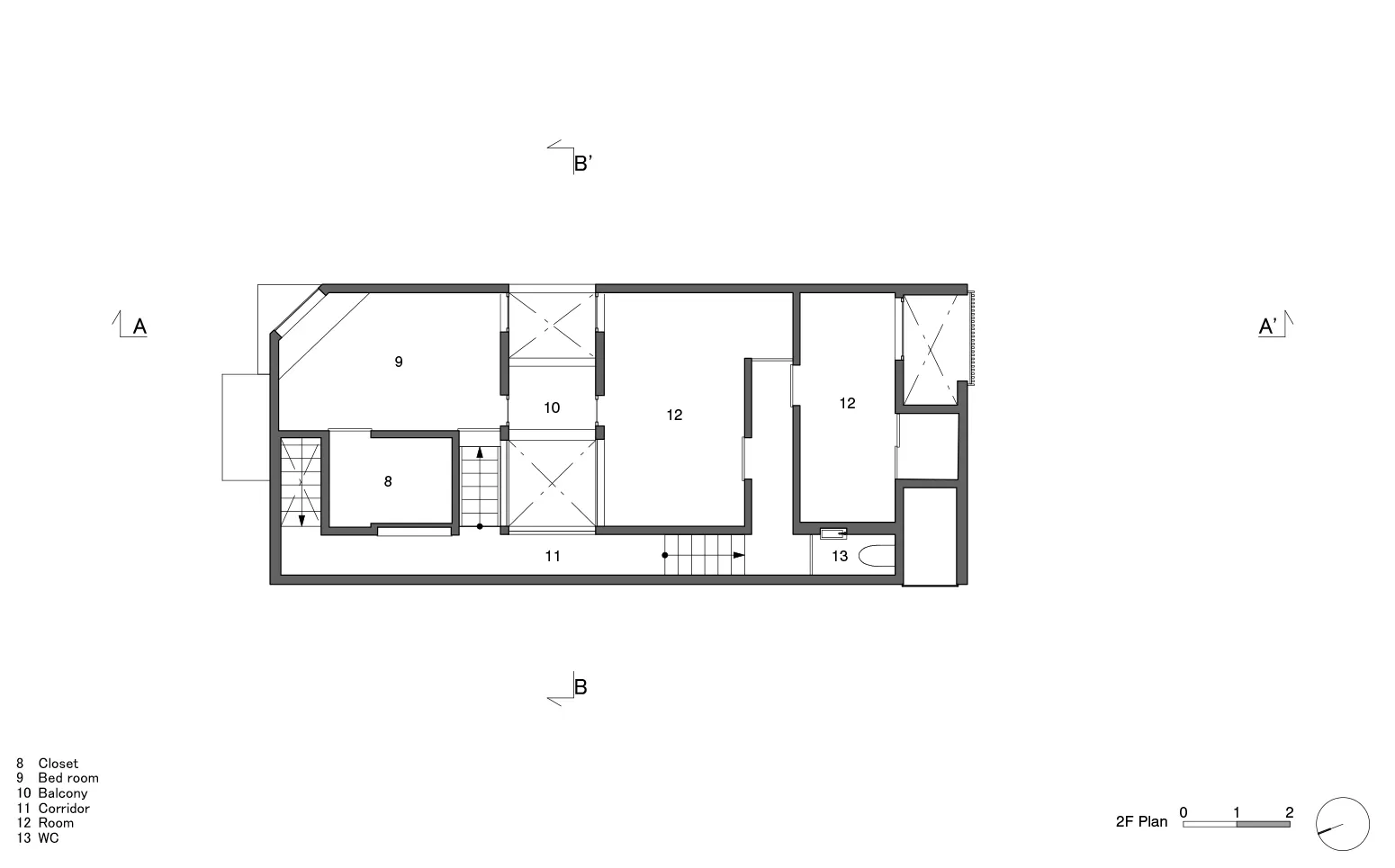 Modern architectural floor plan with labeled rooms and sections.