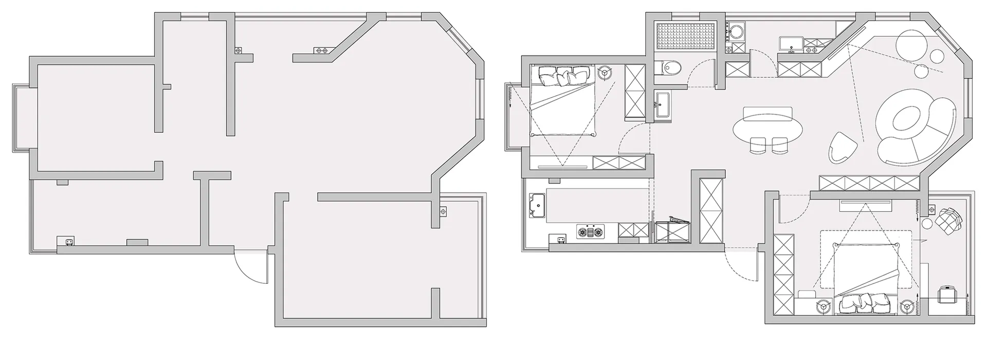 A detailed architectural floor plan of a modern home interior.