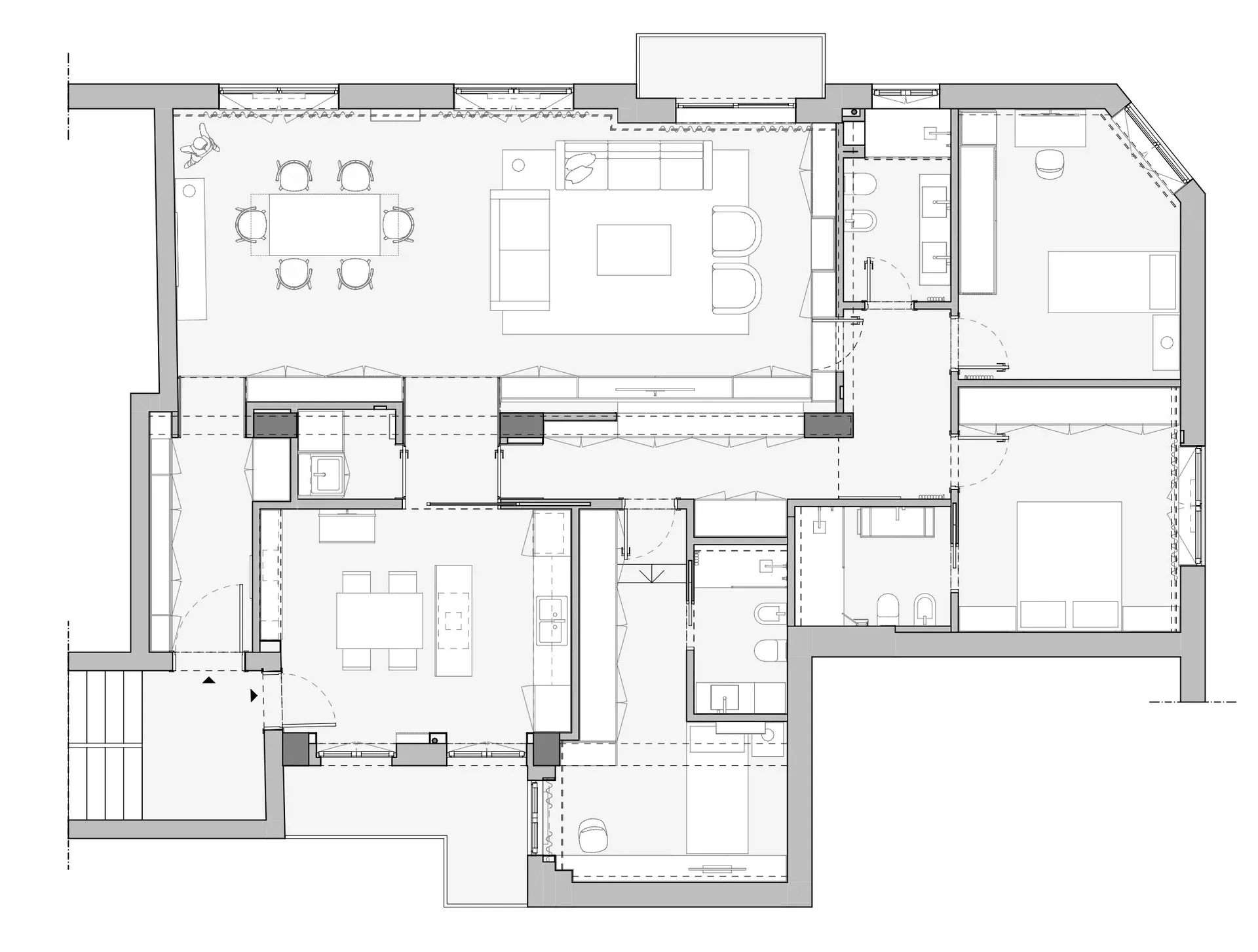 A modern open-plan apartment layout
