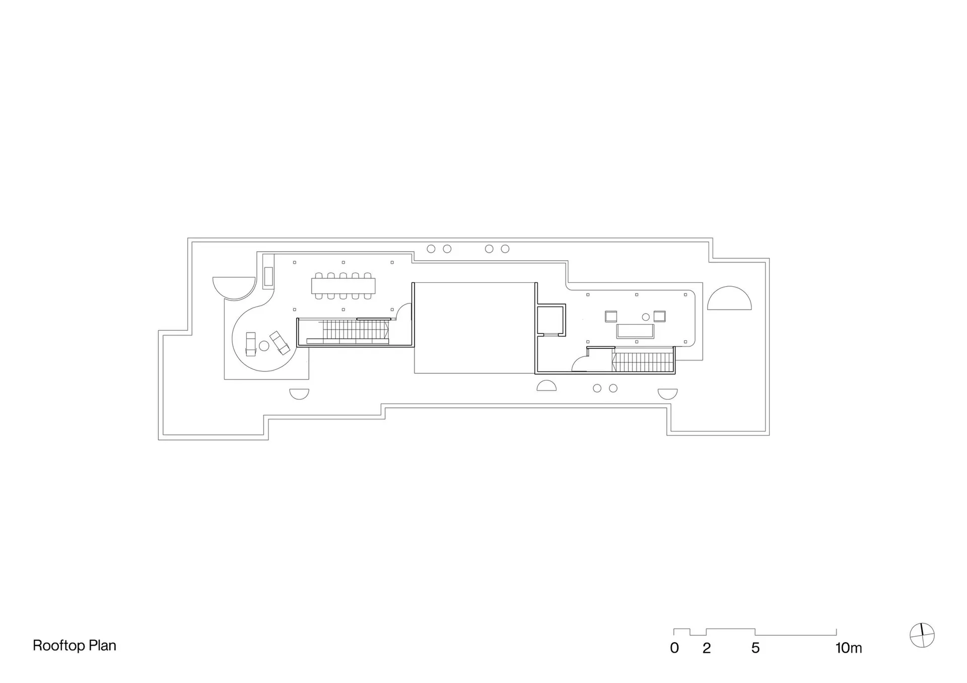 Modern rooftop architectural plan featuring spaces with concrete and glass materials.