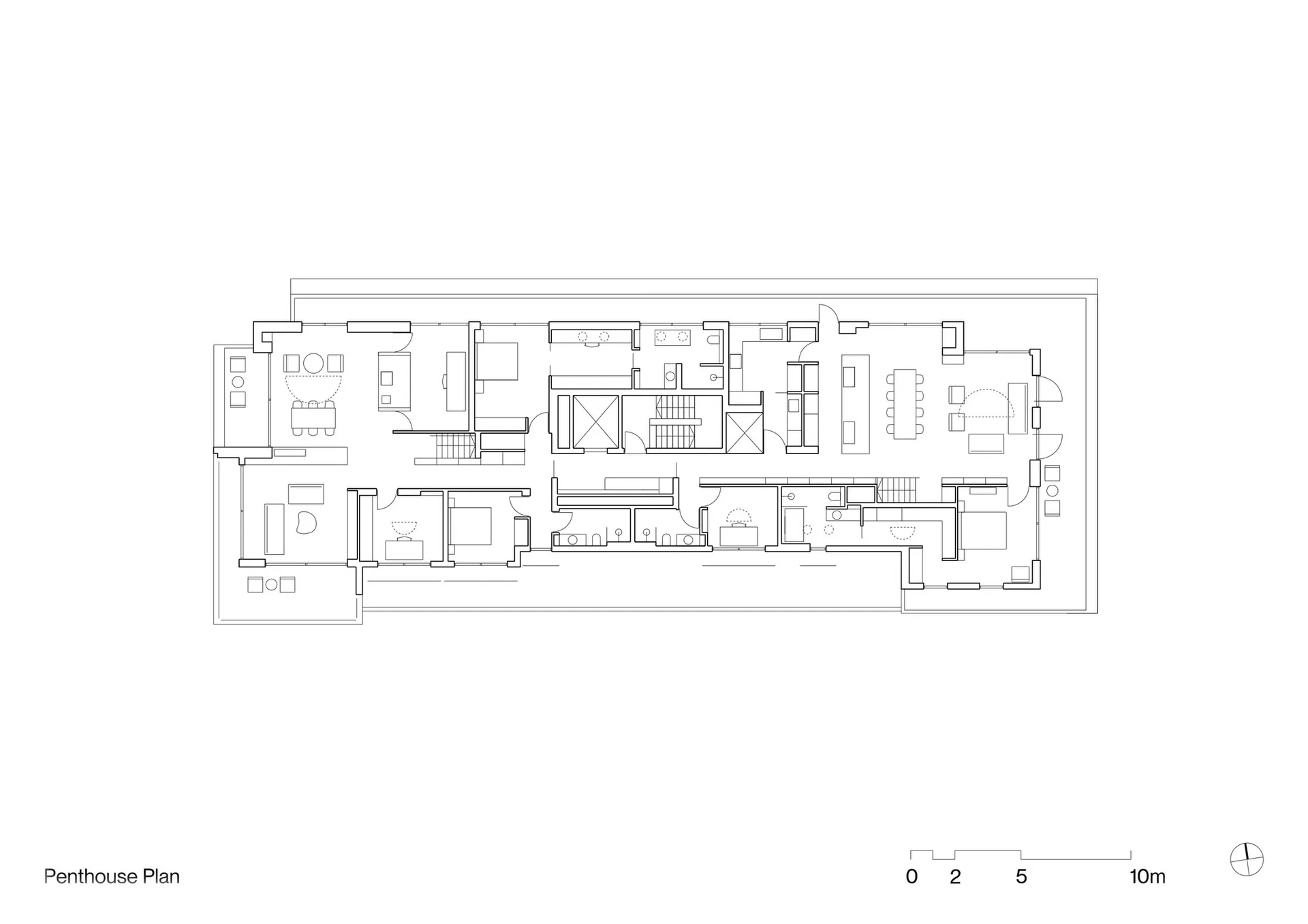 Technical drawing of a penthouse layout.