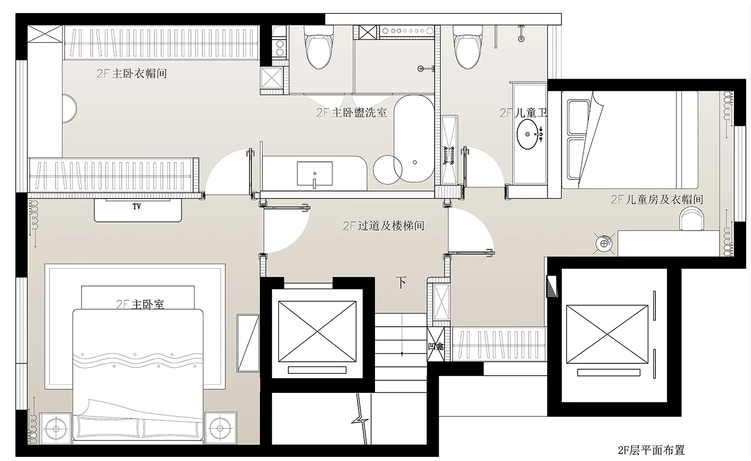一張詳細的 2D 建築平面圖，呈現建築二樓的房間與空間配置。