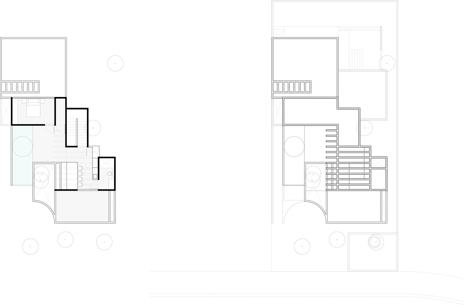 A detailed architectural drawing of a modern floor plan.