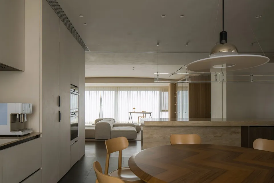 Modern residential interior space with neutral color palette and contemporary design elements.
