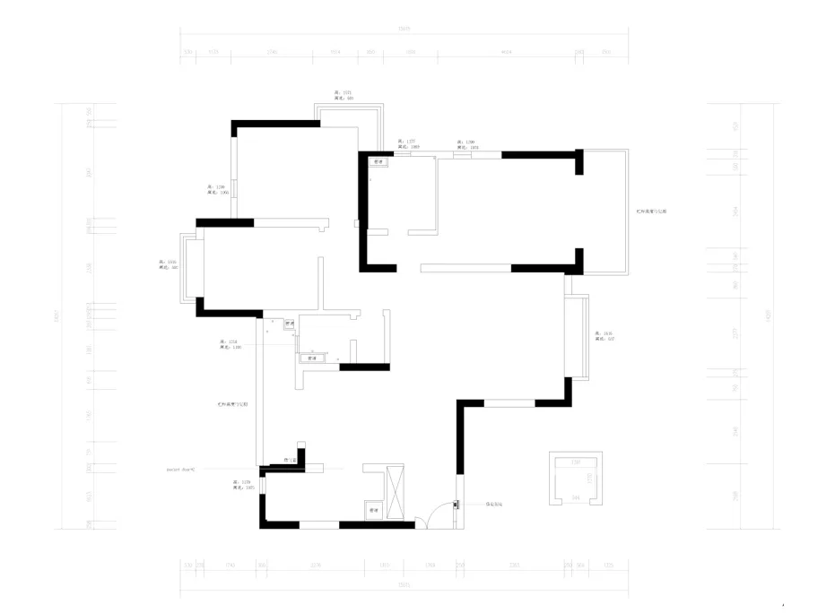 A detailed 2D architectural blueprint of a modern residential floor plan with various rooms and dimensions labeled.