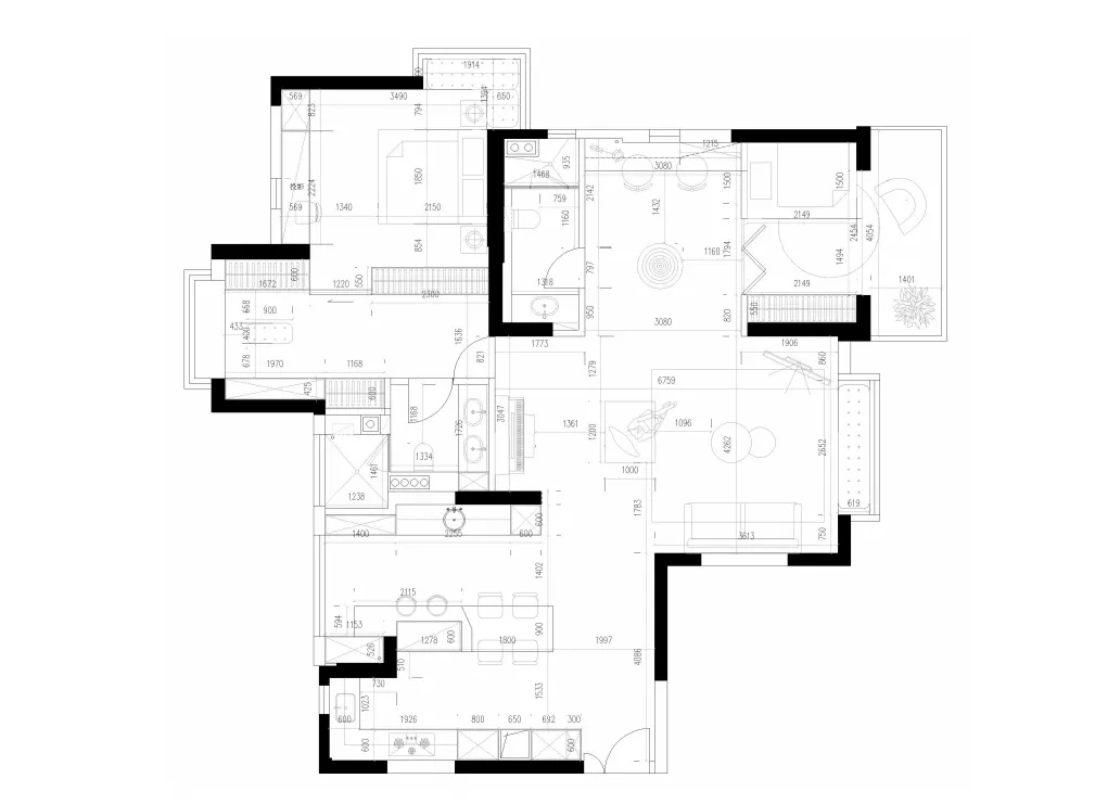 Detailed architectural layout of a modern one-bedroom apartment with precise measurements and room specifications.