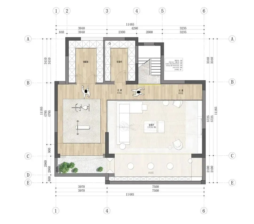 A modern interior floor plan with wooden flooring and a minimalist design.