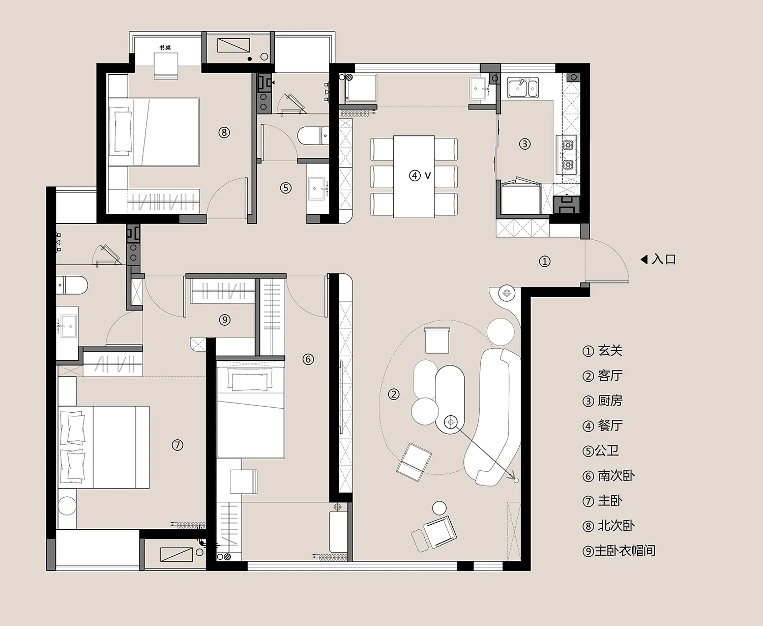 Detailed floor plan of a modern residential living space