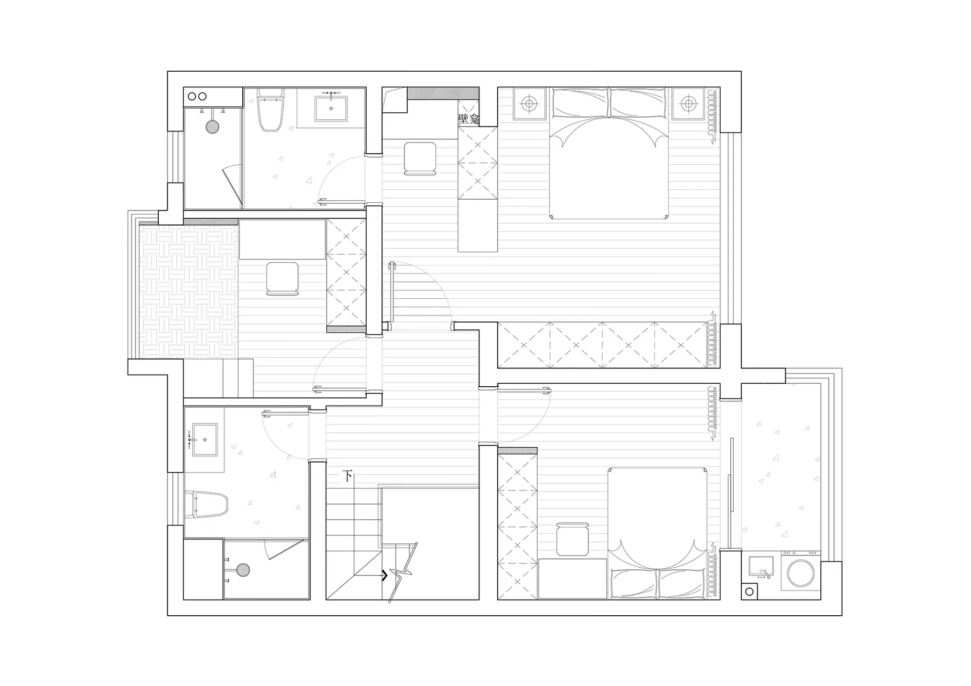 一張詳細的現代公寓平面配置2D建築圖。